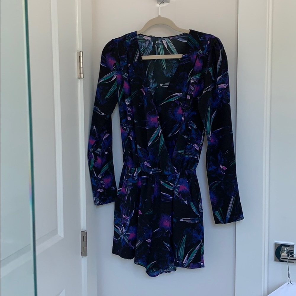 Rory Becca Purple Floral Silk Long Sleeve Romper
